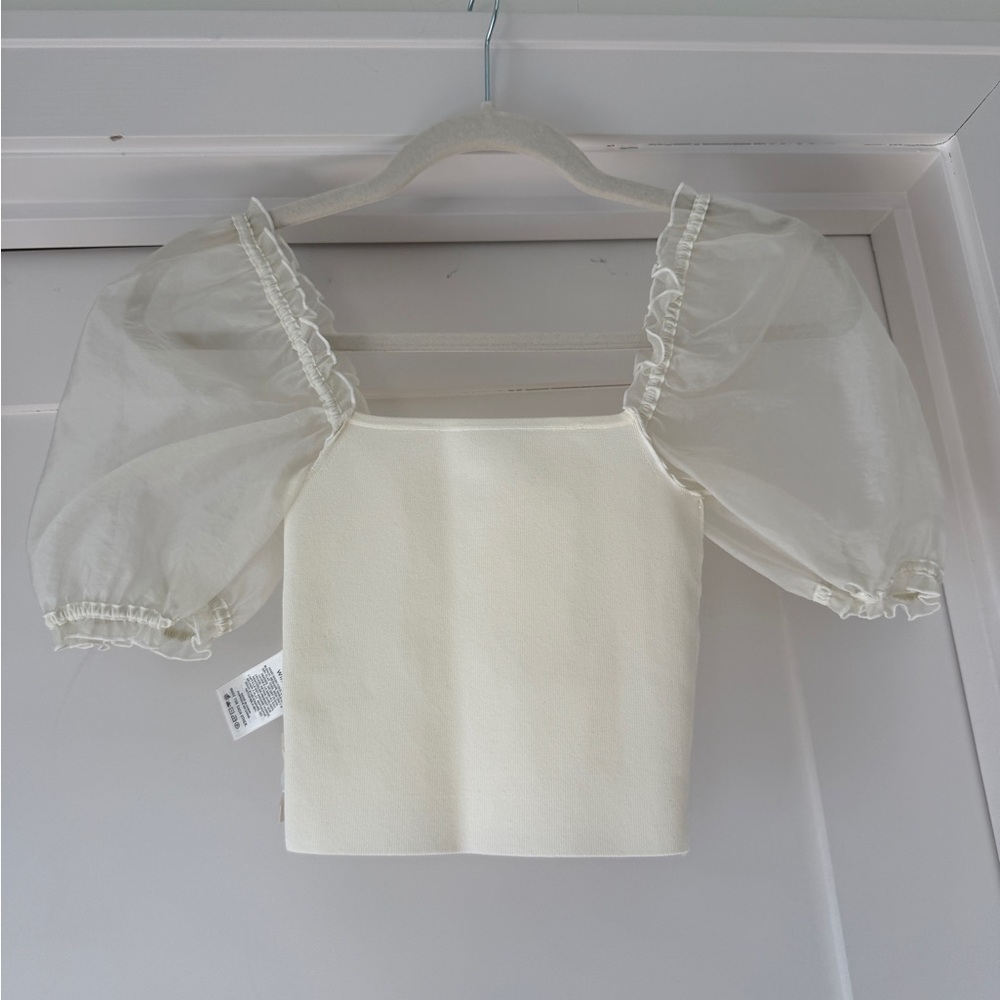 Wilfred Cream Puff-Sleeve Square Neck Crop Top